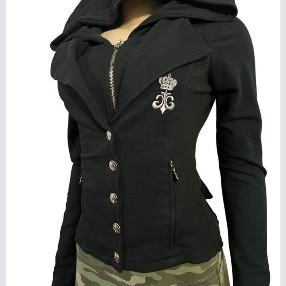 Dereon NWOT Stylish Hoodie Full Zip & Snap Closure Long Sleeve Small Black - Picture 6 of 7